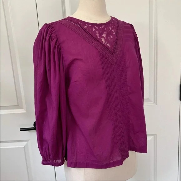 FARM RIO Anthropologie size S KELSIE Eyelet Blouse Top Magenta Purple - Picture 3 of 8